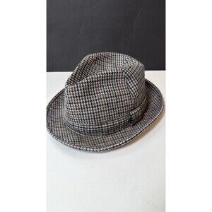 Vintage Mayser Germany Wool Blend Houndstooth Fedora Hat Size 57